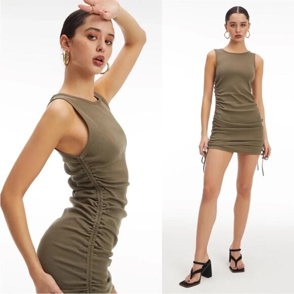 NEW with tags Good American Green Ruched Tank Mini Dress, NWT, Medium, MSRP $119 - Picture 1 of 14